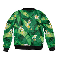 Green Banana Leaf Hawaii Bomber Jacket Lau Maia Plumeria Tropical Summer Vibes