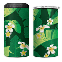Green Banana Leaf Hawaii 4 in 1 Can Cooler Tumbler Lau Maia Plumeria Tropical Summer Vibes