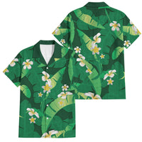 Green Banana Leaf Hawaii Family Matching Long Sleeve Bodycon Dress and Hawaiian Shirt Lau Maia Plumeria Tropical Summer Vibes
