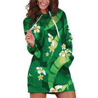 Green Banana Leaf Hawaii Hoodie Dress Lau Maia Plumeria Tropical Summer Vibes