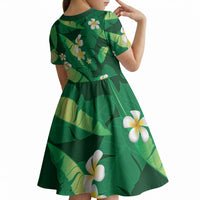 Green Banana Leaf Hawaii Kid Short Sleeve Dress Lau Maia Plumeria Tropical Summer Vibes