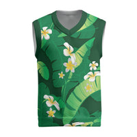 Green Banana Leaf Hawaii Christmas Knitted V-Neck Vest Lau Maia Plumeria Tropical Summer Vibes LT14 Green - Polynesian Pride