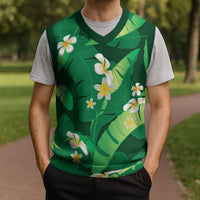 Green Banana Leaf Hawaii Christmas Knitted V-Neck Vest Lau Maia Plumeria Tropical Summer Vibes LT14 - Polynesian Pride