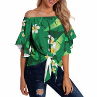 Green Banana Leaf Hawaii Off Shoulder Wrap Waist Top Lau Maia Plumeria Tropical Summer Vibes LT14 - Polynesian Pride