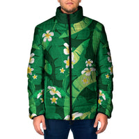Green Banana Leaf Hawaii Padded Jacket Lau Maia Plumeria Tropical Summer Vibes