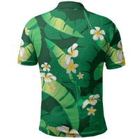 Green Banana Leaf Hawaii Polo Shirt Lau Maia Plumeria Tropical Summer Vibes