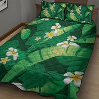 Green Banana Leaf Hawaii Quilt Bed Set Lau Maia Plumeria Tropical Summer Vibes