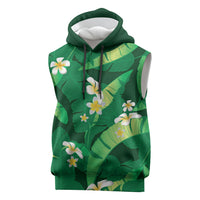 Green Banana Leaf Hawaii Sleeveless Hoodie Lau Maia Plumeria Tropical Summer Vibes
