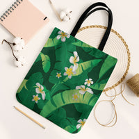 Green Banana Leaf Hawaii Tote Bag Lau Maia Plumeria Tropical Summer Vibes