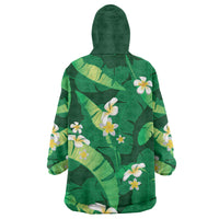 Green Banana Leaf Hawaii Wearable Blanket Hoodie Lau Maia Plumeria Tropical Summer Vibes