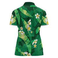 Green Banana Leaf Hawaii Women Polo Shirt Lau Maia Plumeria Tropical Summer Vibes