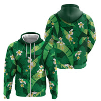 Green Banana Leaf Hawaii Zip Hoodie Lau Maia Plumeria Tropical Summer Vibes
