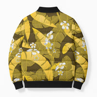 Yellow Banana Leaf Hawaii Bomber Puffer Jacket Lau Maia Plumeria Tropical Summer Vibes