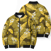 Yellow Banana Leaf Hawaii Bomber Puffer Jacket Lau Maia Plumeria Tropical Summer Vibes