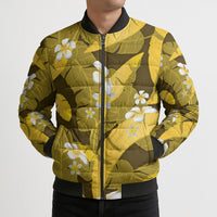 Yellow Banana Leaf Hawaii Bomber Puffer Jacket Lau Maia Plumeria Tropical Summer Vibes