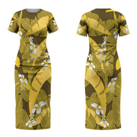 Yellow Banana Leaf Hawaii Couples Matching Short Sleeve Bodycon Dress and Hawaiian Shirt Lau Maia Plumeria Tropical Summer Vibes