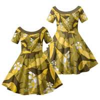 Yellow Banana Leaf Hawaii Family Matching Long Sleeve Bodycon Dress and Hawaiian Shirt Lau Maia Plumeria Tropical Summer Vibes