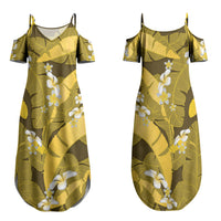 Yellow Banana Leaf Hawaii Family Matching Summer Maxi Dress and Hawaiian Shirt Lau Maia Plumeria Tropical Summer Vibes
