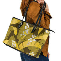 Yellow Banana Leaf Hawaii Leather Tote Bag Lau Maia Plumeria Tropical Summer Vibes
