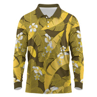 Yellow Banana Leaf Hawaii Long Sleeve Polo Shirt Lau Maia Plumeria Tropical Summer Vibes
