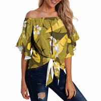 Yellow Banana Leaf Hawaii Off Shoulder Wrap Waist Top Lau Maia Plumeria Tropical Summer Vibes LT14 - Polynesian Pride
