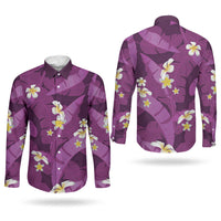 Purple Banana Leaf Hawaii Couples Matching Off The Shoulder Long Sleeve Dress and Long Sleeve Button Shirt Lau Maia Plumeria Tropical Summer Vibes