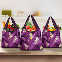 Purple Banana Leaf Hawaii Grocery Bag Lau Maia Plumeria Tropical Summer Vibes