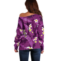 Purple Banana Leaf Hawaii Off Shoulder Sweater Lau Maia Plumeria Tropical Summer Vibes