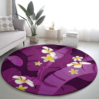 Purple Banana Leaf Hawaii Round Carpet Lau Maia Plumeria Tropical Summer Vibes