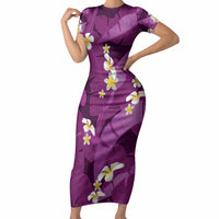 Purple Banana Leaf Hawaii Short Sleeve Bodycon Dress Lau Maia Plumeria Tropical Summer Vibes