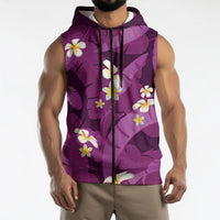 Purple Banana Leaf Hawaii Sleeveless Zip Hoodie Lau Maia Plumeria Tropical Summer Vibes