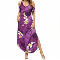 Purple Banana Leaf Hawaii Summer Maxi Dress Lau Maia Plumeria Tropical Summer Vibes