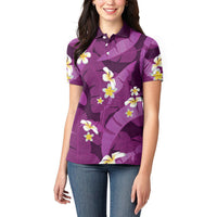 Purple Banana Leaf Hawaii Women Polo Shirt Lau Maia Plumeria Tropical Summer Vibes