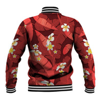 Red Banana Leaf Hawaii Baseball Jacket Lau Maia Plumeria Tropical Summer Vibes