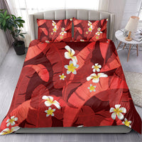 Red Banana Leaf Hawaii Bedding Set Lau Maia Plumeria Tropical Summer Vibes