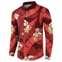 Red Banana Leaf Hawaii Button Sweatshirt Lau Maia Plumeria Tropical Summer Vibes