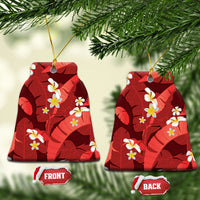 Red Banana Leaf Hawaii Ceramic Ornament Lau Maia Plumeria Tropical Summer Vibes LT14 Bell Flake Red - Polynesian Pride