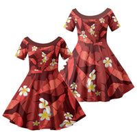Red Banana Leaf Hawaii Family Matching Long Sleeve Bodycon Dress and Hawaiian Shirt Lau Maia Plumeria Tropical Summer Vibes