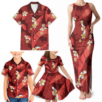 Red Banana Leaf Hawaii Family Matching Tank Maxi Dress and Hawaiian Shirt Lau Maia Plumeria Tropical Summer Vibes