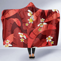 Red Banana Leaf Hawaii Hooded Blanket Lau Maia Plumeria Tropical Summer Vibes