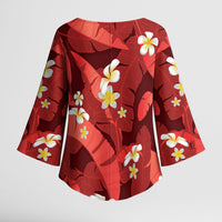 Red Banana Leaf Hawaii Kimono Sleeve Blouse Lau Maia Plumeria Tropical Summer Vibes