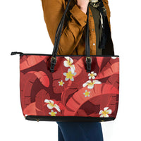 Red Banana Leaf Hawaii Leather Tote Bag Lau Maia Plumeria Tropical Summer Vibes
