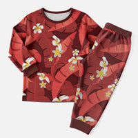 Red Banana Leaf Hawaii Christmas Pajama Set Lau Maia Plumeria Tropical Summer Vibes LT14 Men Red - Polynesian Pride