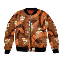 Orange Banana Leaf Hawaii Bomber Jacket Lau Maia Plumeria Tropical Summer Vibes