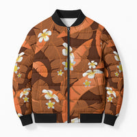 Orange Banana Leaf Hawaii Bomber Puffer Jacket Lau Maia Plumeria Tropical Summer Vibes