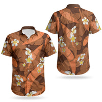 Orange Banana Leaf Hawaii Couples Matching Mermaid Dress and Hawaiian Shirt Lau Maia Plumeria Tropical Summer Vibes