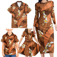Orange Banana Leaf Hawaii Family Matching Long Sleeve Bodycon Dress and Hawaiian Shirt Lau Maia Plumeria Tropical Summer Vibes