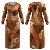 Orange Banana Leaf Hawaii Family Matching Long Sleeve Bodycon Dress and Hawaiian Shirt Lau Maia Plumeria Tropical Summer Vibes