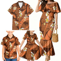 Orange Banana Leaf Hawaii Family Matching Mermaid Dress and Hawaiian Shirt Lau Maia Plumeria Tropical Summer Vibes
