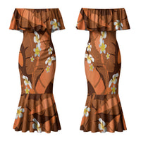 Orange Banana Leaf Hawaii Family Matching Mermaid Dress and Hawaiian Shirt Lau Maia Plumeria Tropical Summer Vibes